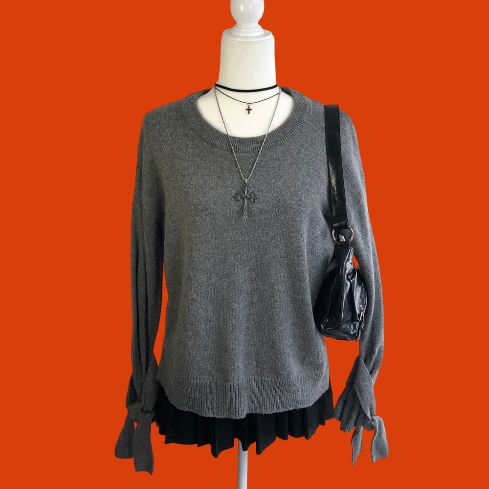 Madewell Heather Gray Tie Cuff Pullover Knit Crewneck Sweater Womens XS